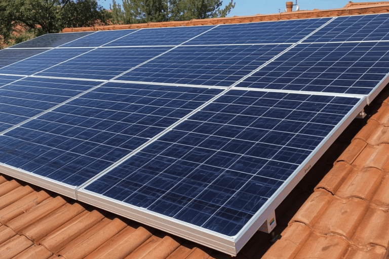 Zonnepanelen op een schuin dak met dakpannen